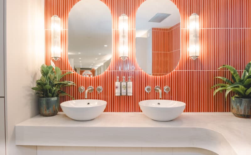 Luxury bathroom with designer lighting