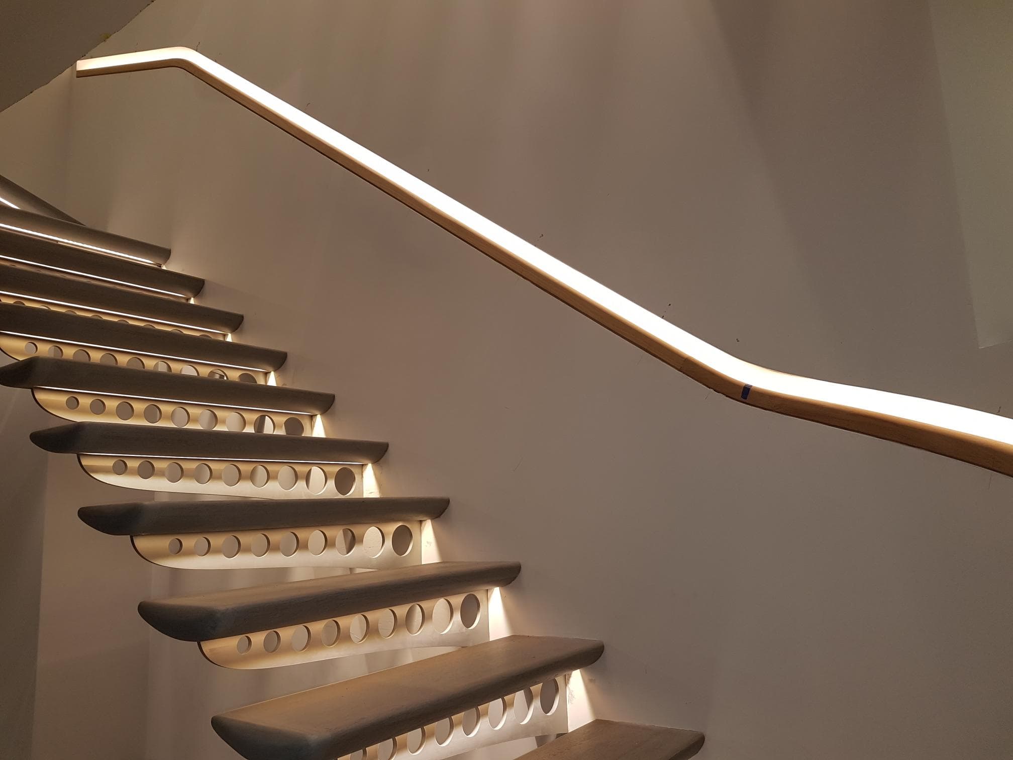 Close-up of LED step lighting through circular risers